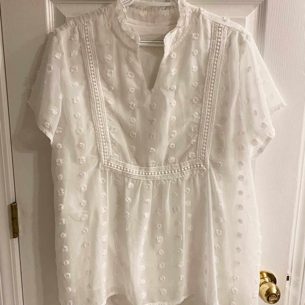 White Swiss dot boutique blouse